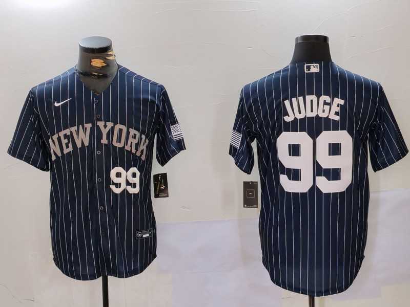 Mens New York Yankees #99 Aaron Judge Navy Pinstripe Fashion Cool Base Jerseys